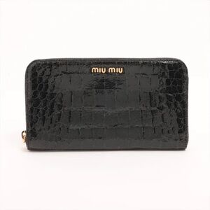 Miu Miu Black Croc-Embossed Leather Wallet
